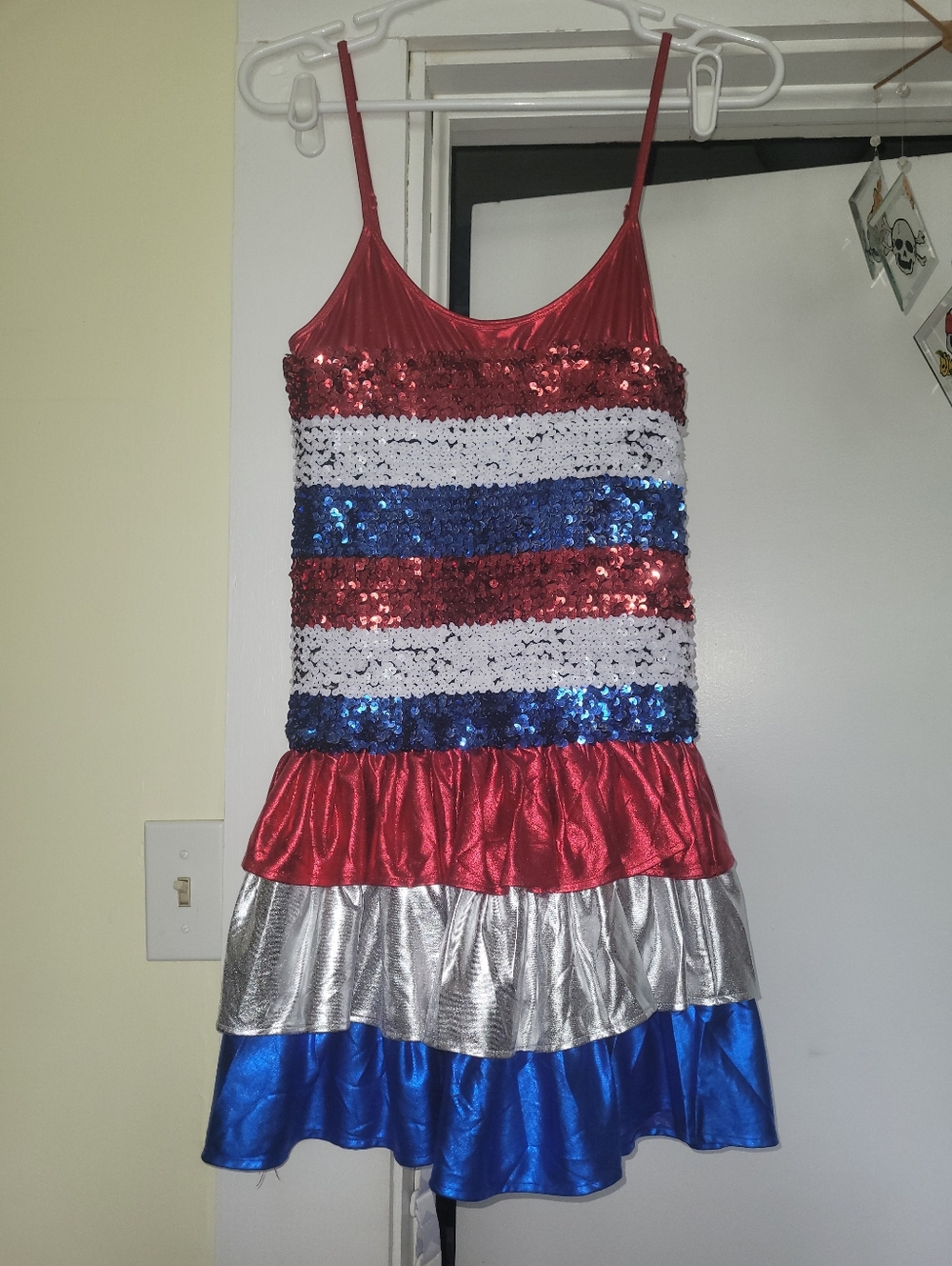 ' Patriotic Red, White & Blue Sequin Party Dress